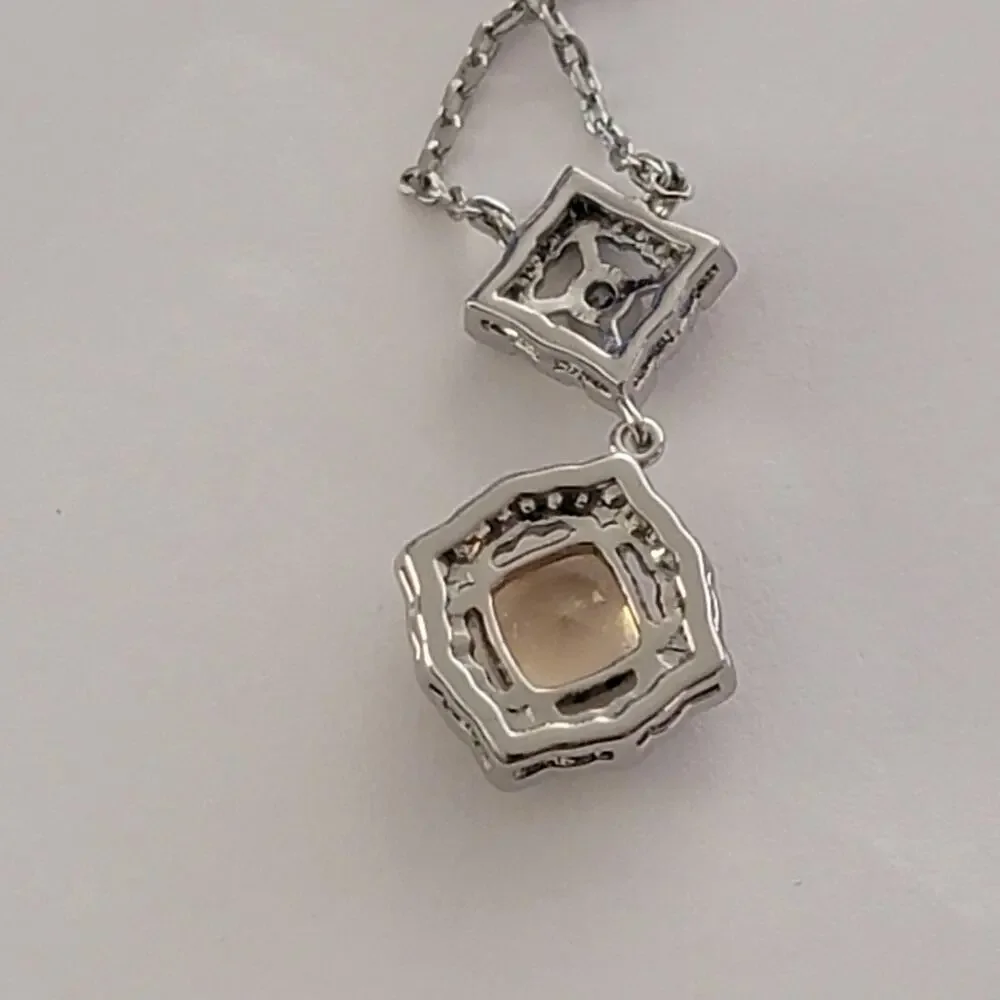 Womens Watch Champagne Stone Silver Pendant Sterling Chain Halo Dress Formal